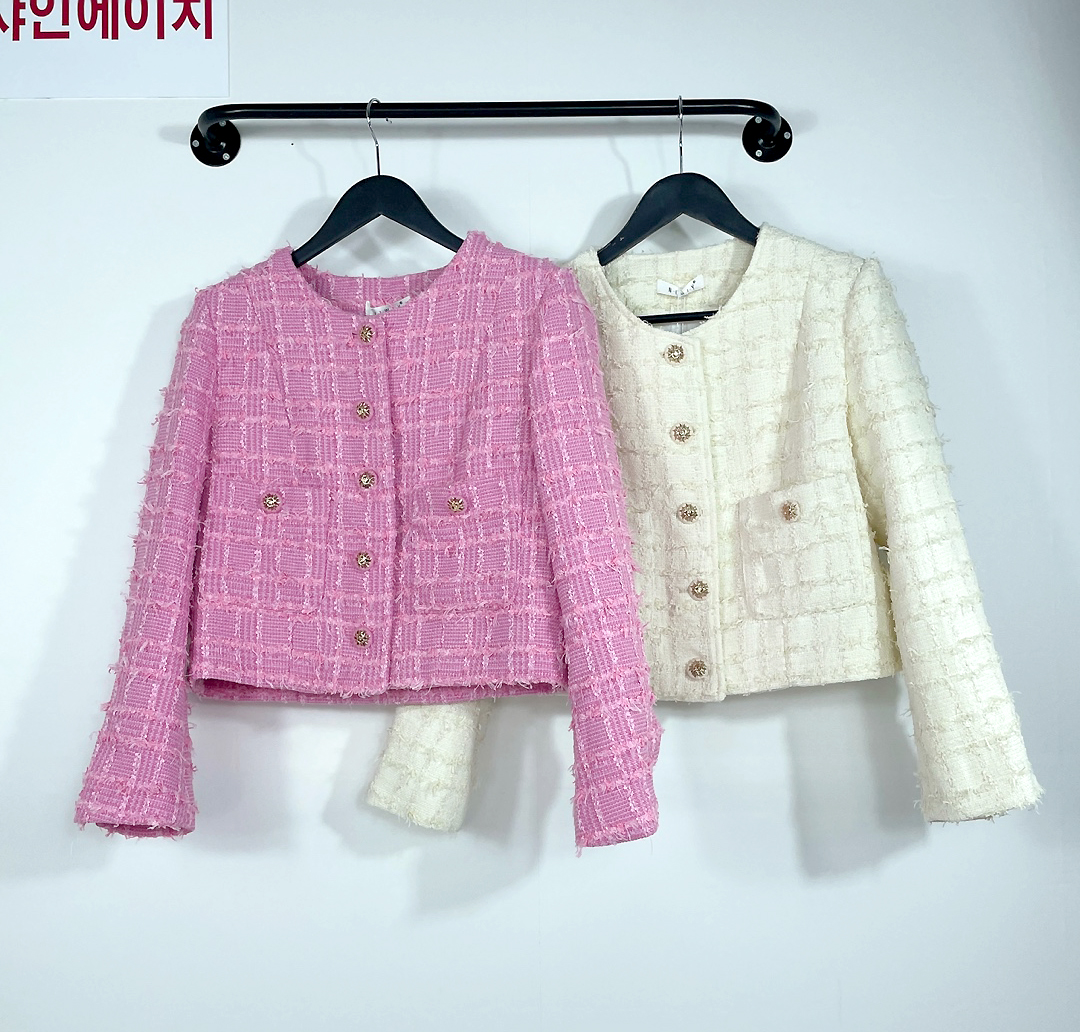 여자여자몰 세상예쁜 격자 부클 트위드자켓 간절기아우터 여성재킷 핑크 격식룩 - 상세 이미지 5