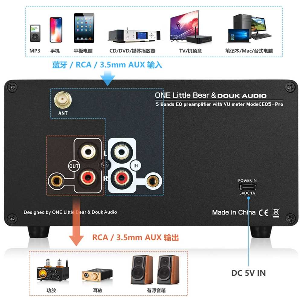 AUX 스테레오 바이패스 밸런스 프리앰프 EQ5 PRO 미니 밴드 이퀄라이저 블루투스 3.5mm - 상세 이미지 4
