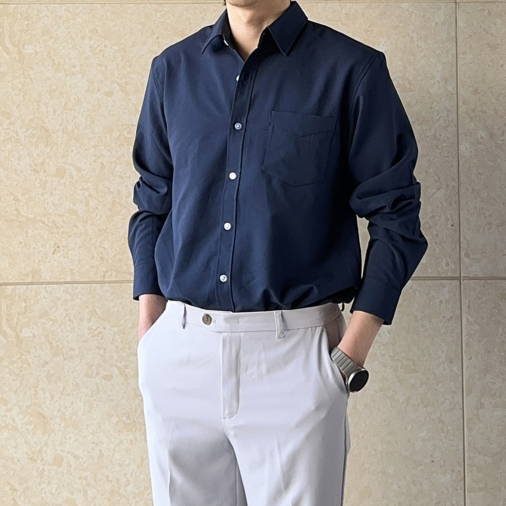 남자 셔츠 구김없는 실크 정장 남자 와이 셔츠 - 상세 이미지 2