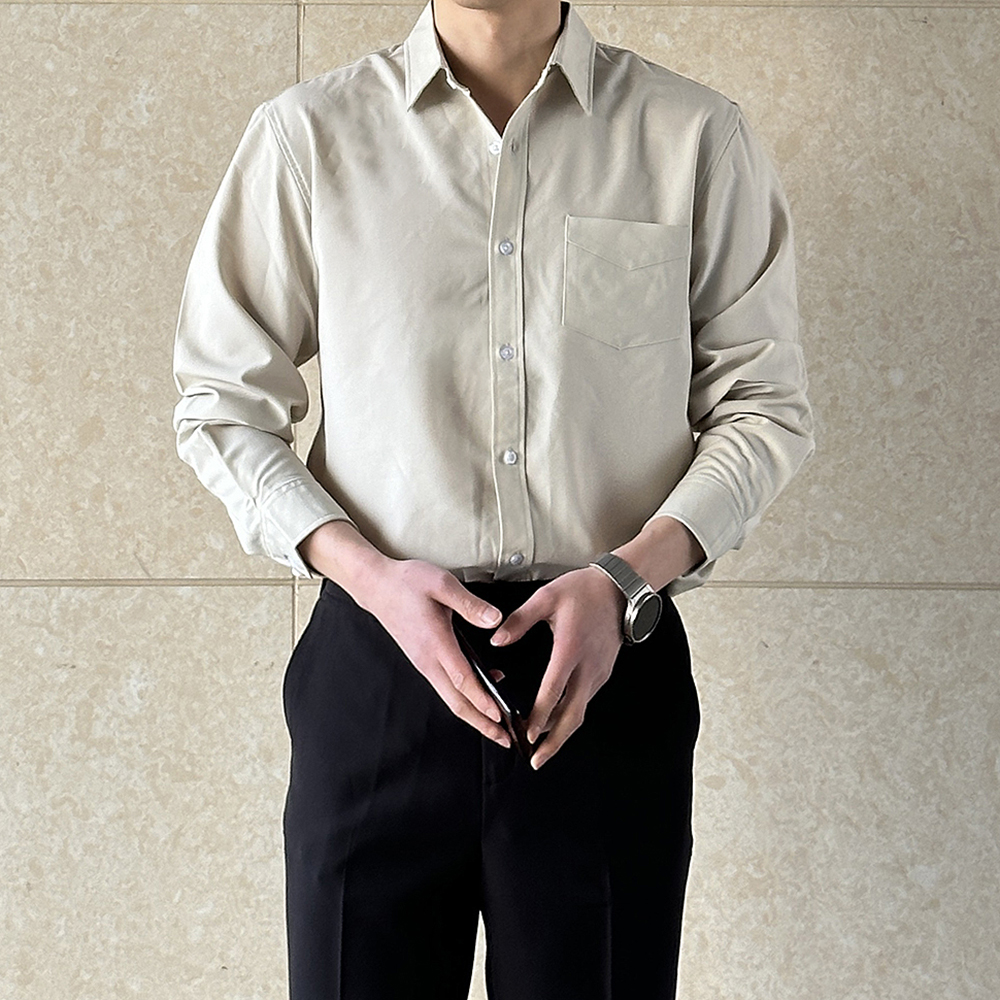 남자 셔츠 구김없는 실크 정장 남자 와이 셔츠 - 상세 이미지 3