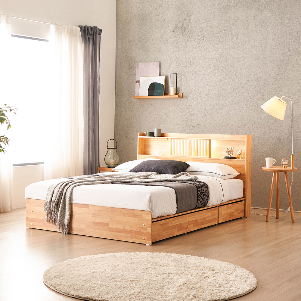 동서가구 피렌체 LED조명 원목 SS 수납 침대프레임