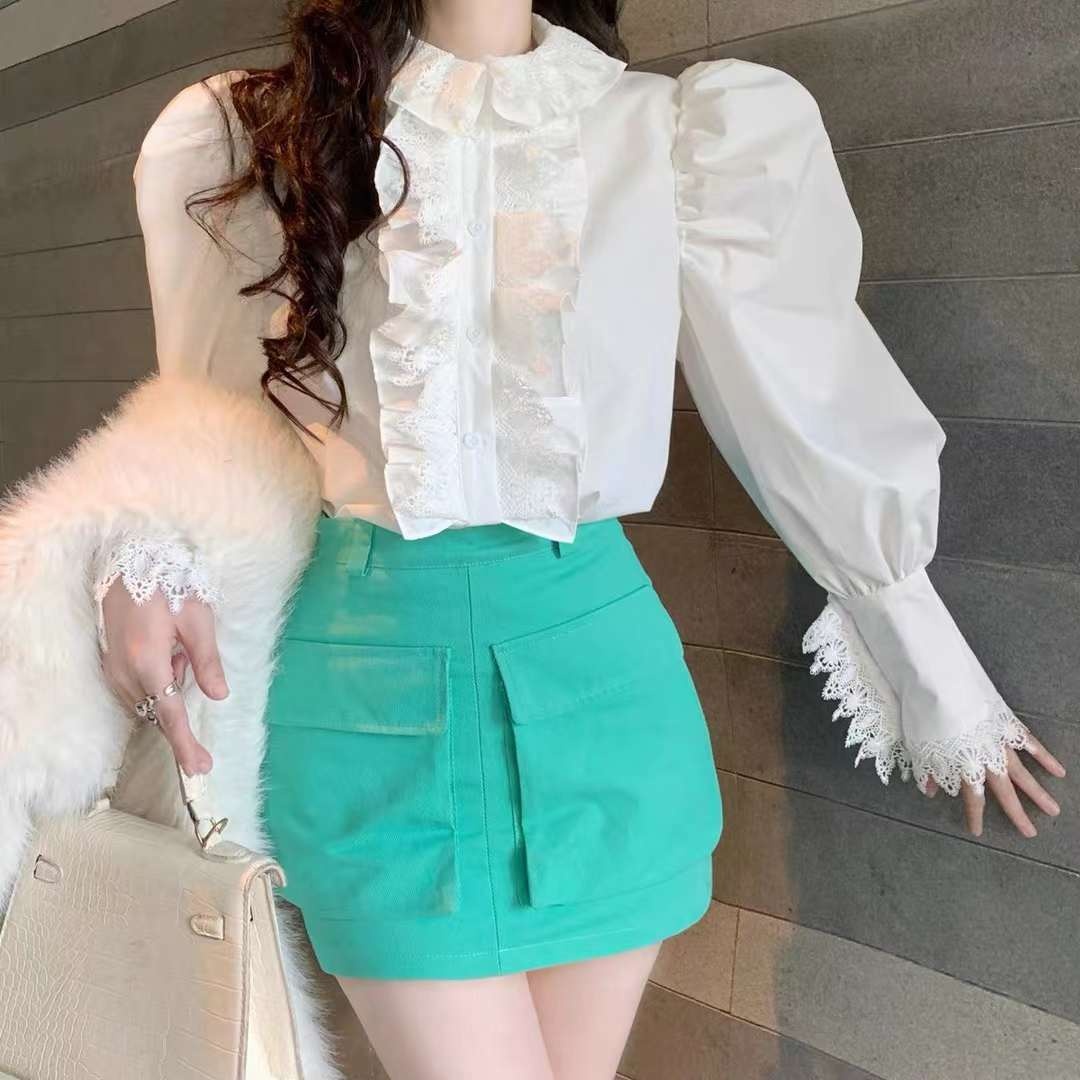 여자여자몰 베르사유장미 엘레강스 레이스 주름셔링 코튼블라우스 펀칭 봄블라우스 - 상세 이미지 2