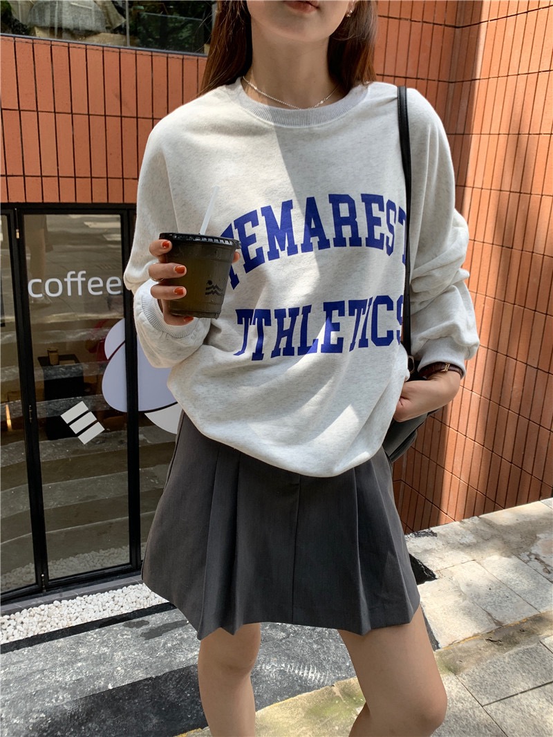 탐탐 여성 봄 레터링 영문 프린팅 루즈핏 라운드넥 긴팔 면 맨투맨 티셔츠 - 상세 이미지 2