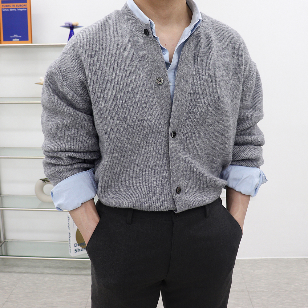 남자라운드넥가디건 남성캐시미어가디건 남자오버핏카디건 - 상세 이미지 2