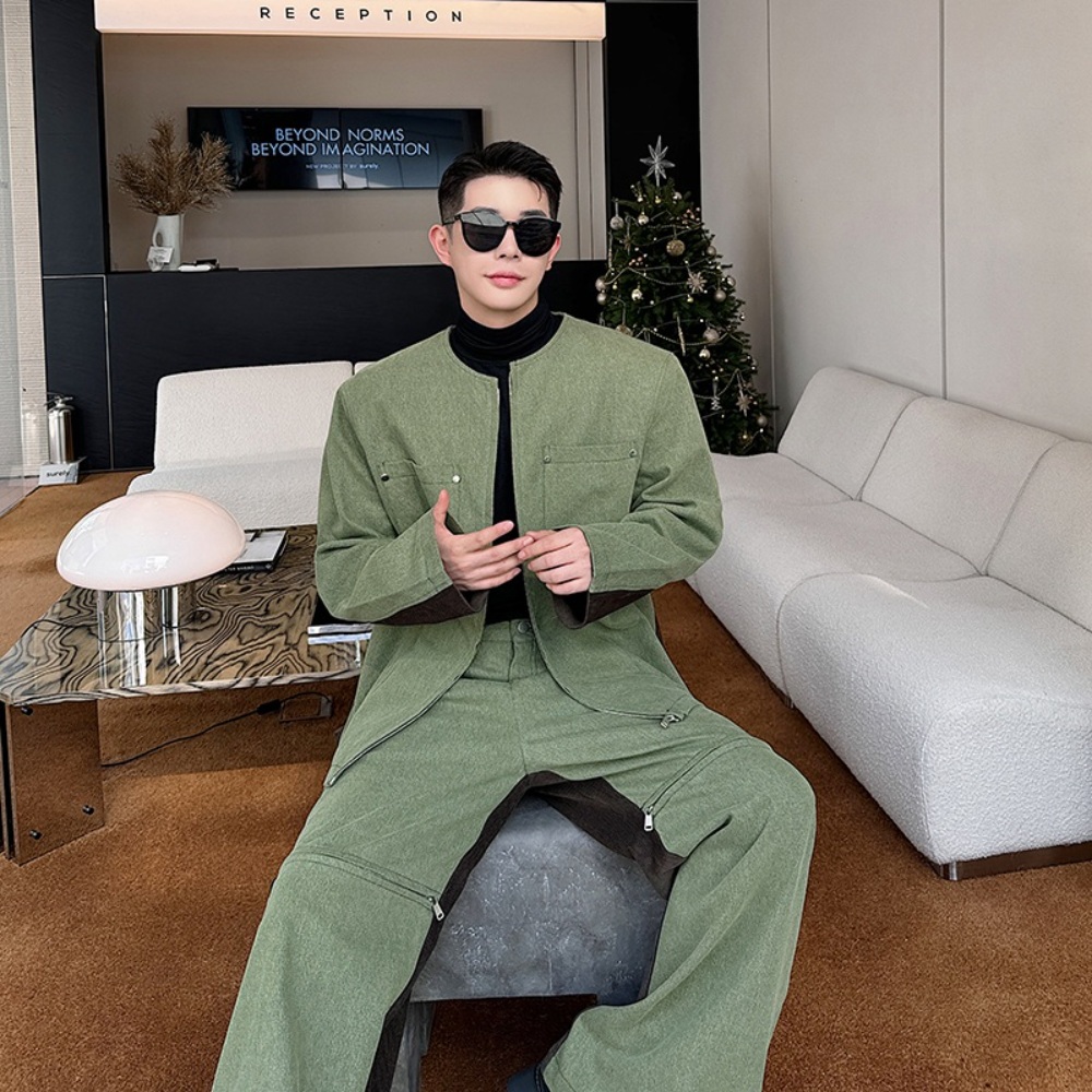 빈티지 워싱 노카라자켓 와이드팬츠 셋업 세트 클럽 아이돌 패션 코디 훈남 봄 질좋은 - 상세 이미지 2