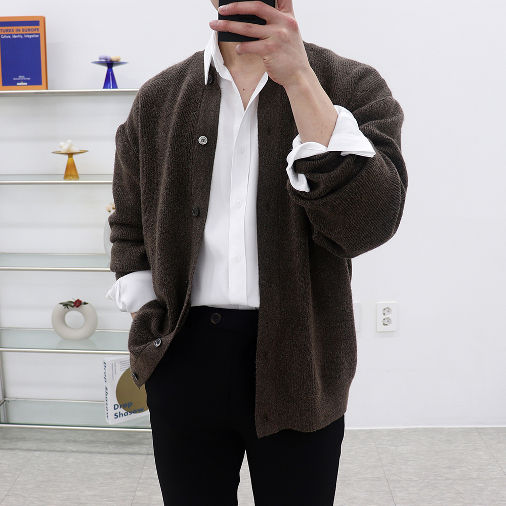 남자라운드넥가디건 남성캐시미어가디건 남자오버핏카디건 이미지 8