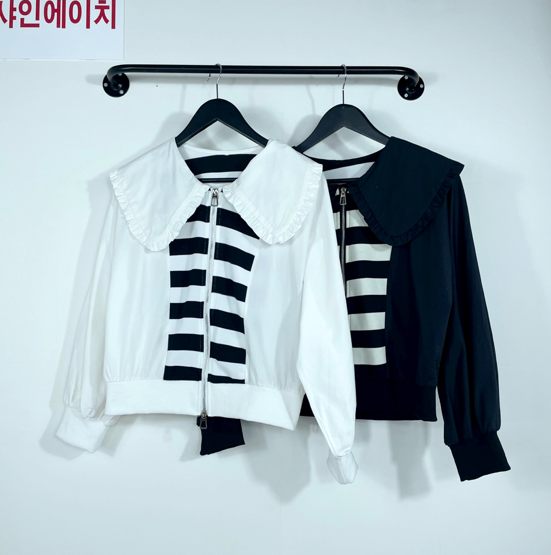 여자여자몰 빅세라카 스트라이프 지퍼 코튼 봄점퍼 가벼운 숏점퍼 면스커트코디 이미지 7