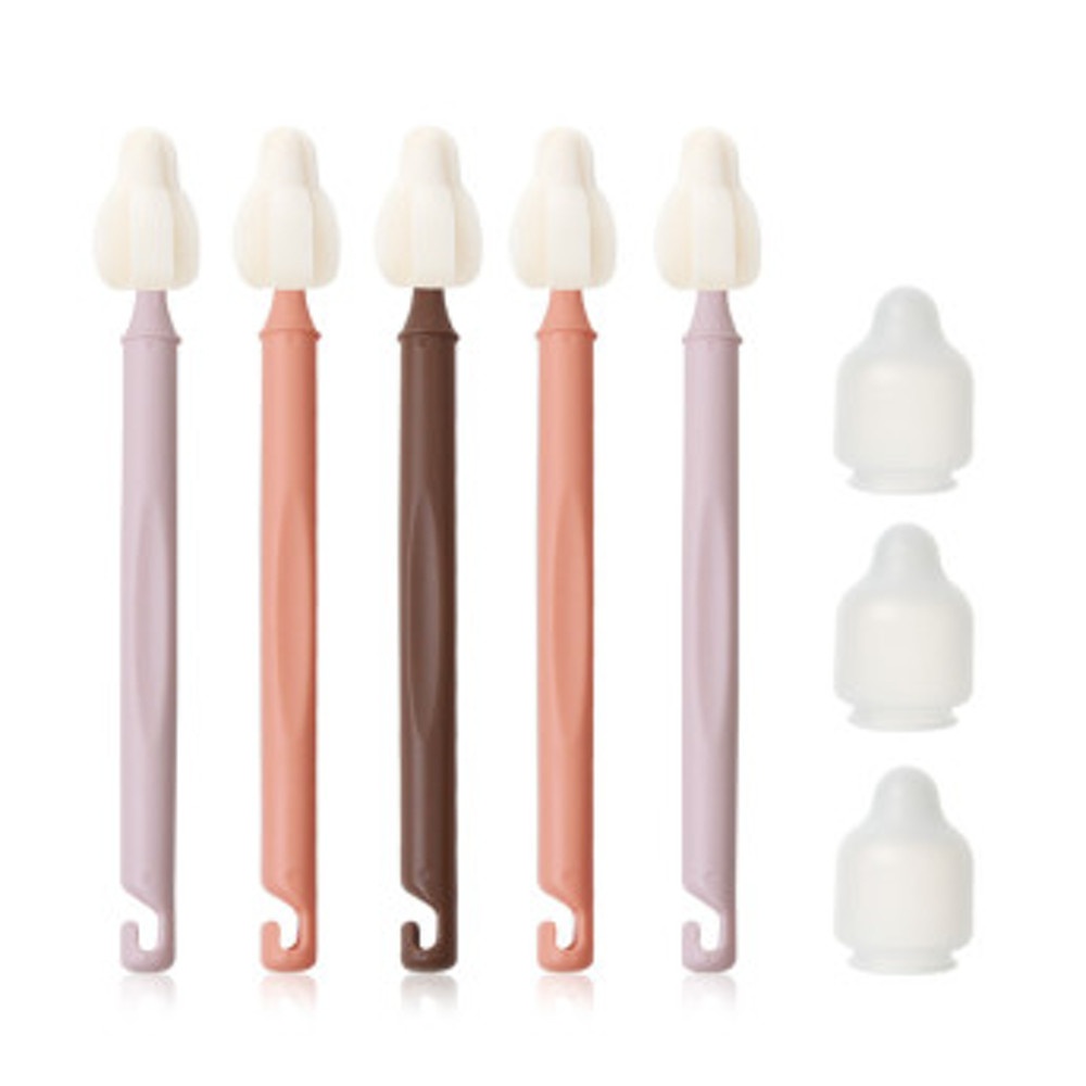 /하이비몽글이 젖병 젖꼭지 세척 솔 롱미니 브러쉬 5p 먼지캡3p 세트