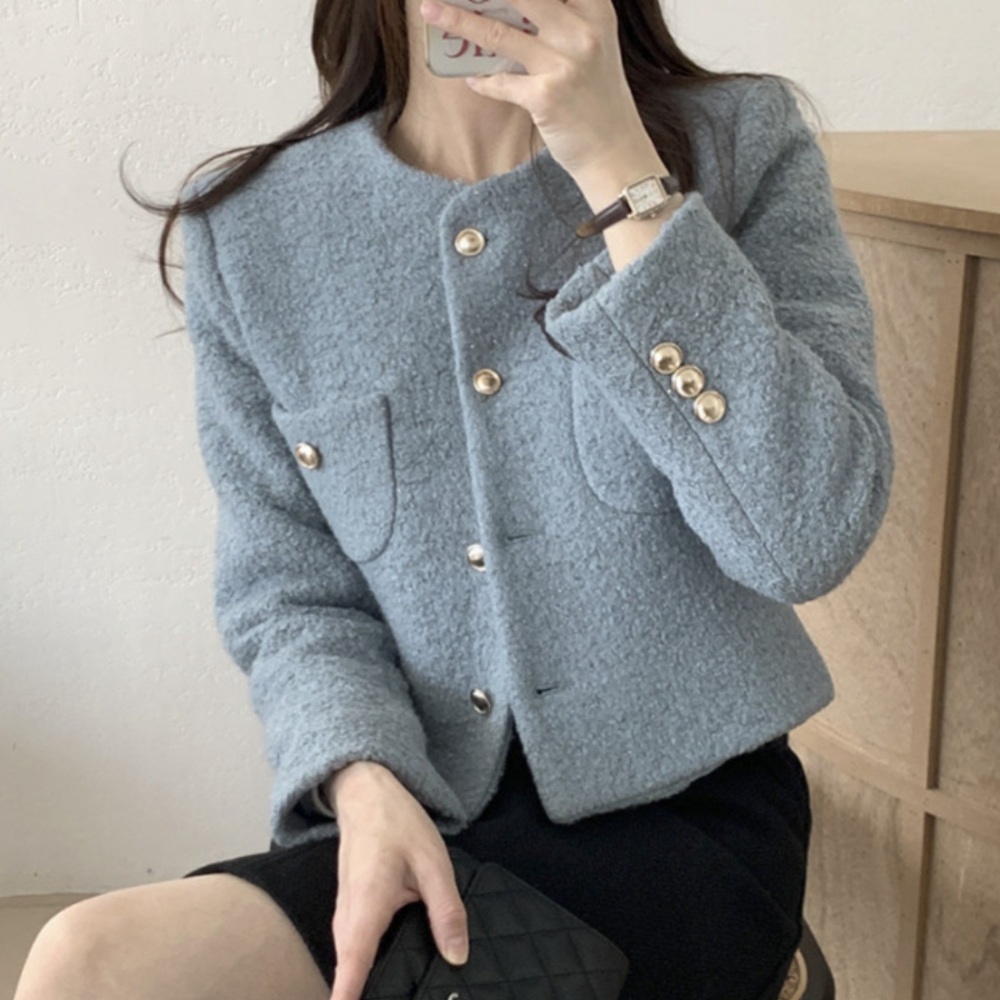 모직 울 자켓 부클 노카라 크롭 쇼트 재킷 금장단추 예쁜 디자인 5컬러 - 상품 이미지