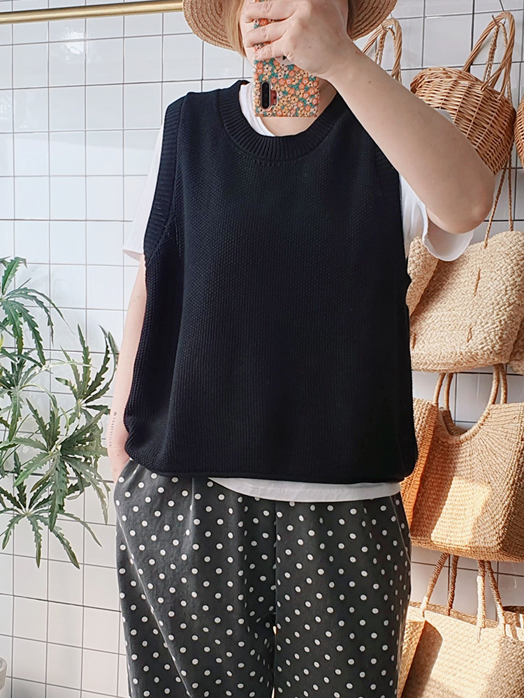 오버핏 라운드 니트 조끼