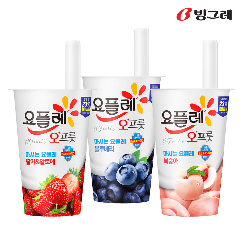 빙그레 요플레 오프룻 3종 15개 /딸기알로에/블루베리/복숭아 - 상품 이미지