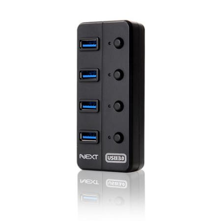 안정적인 5V유전원허브 USB3.0 최대 전송속도 5Gbps USB3.0 4포트 유전원허브 포트별 전원스위치제공 NEXT-704U3