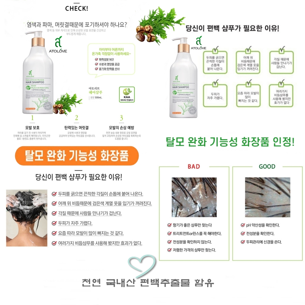 아토러브 약산성 편백 샴푸 히노끼 건성 비듬 각질 가려움증 지루성 탈모완화 정수리냄새 - 상세 이미지 4