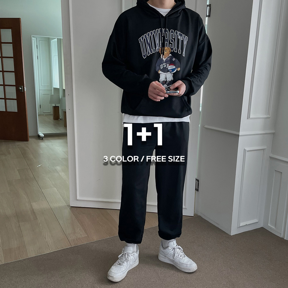 1+1 남자트레이닝세트 회색트레이닝바지 스웻셋업 - 상품 이미지