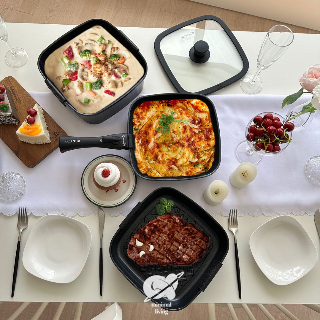 인덕션 냄비세트 전용 국산 탈부착 가스렌지 겸용 IH사각 24cm 3종전골후라이팬그릴