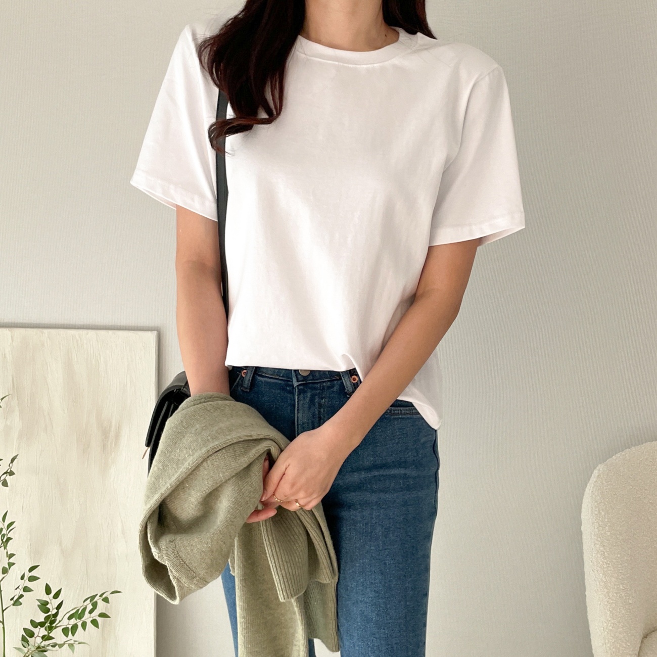 1+1 흰티 세미크롭반팔티 세미크롭티 흰티셔츠 - 상세 이미지 3
