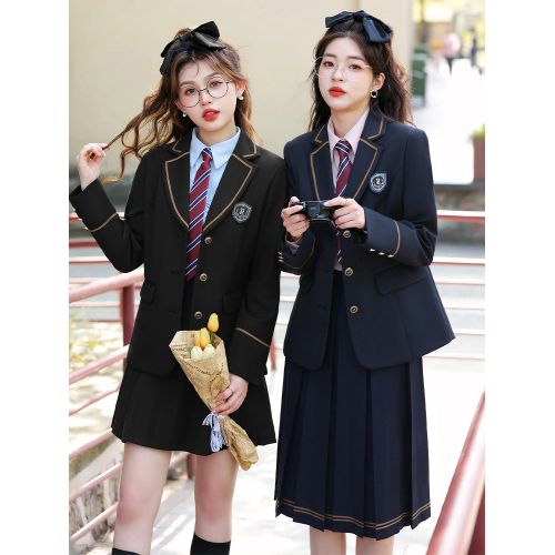 여자 가을 원피스  여성 캠퍼스 정장세트 유니폼 교복 코트 쓰리피스 OP3 mob3 : 블루랑스