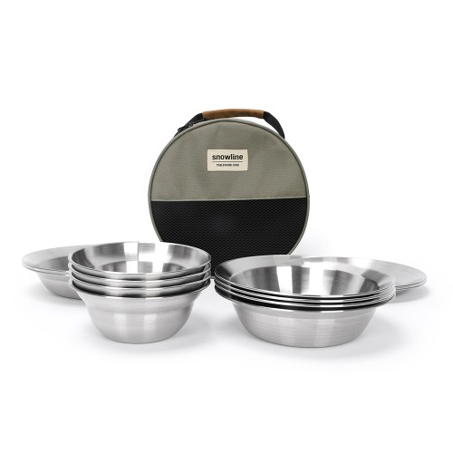 스노우라인 식기세트 12P 캠핑 차박 백패킹 스테인레스 접시 세트