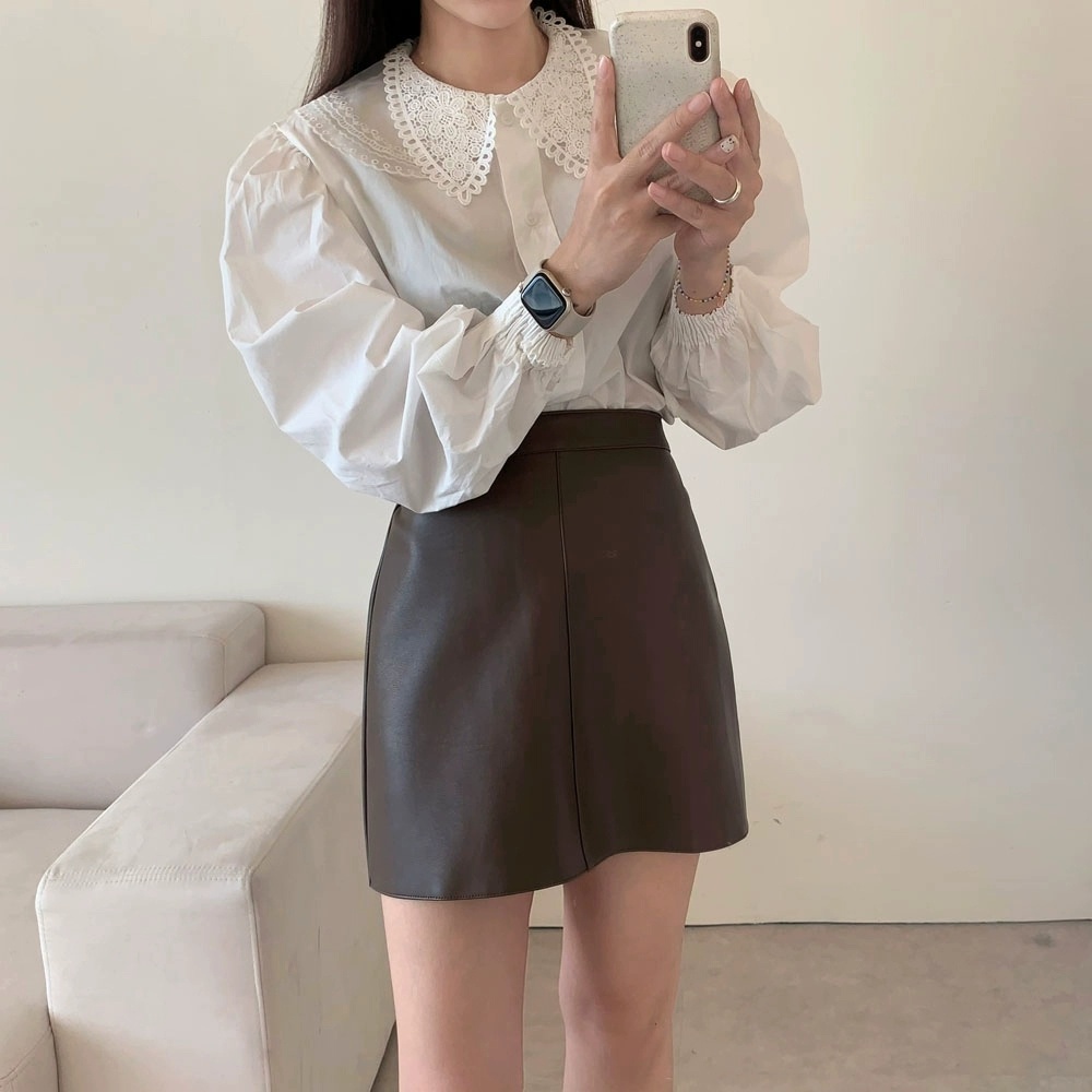 언발카라 펀칭 레이스손목스모크밴드 코튼긴팔블라우스 간절기 심플 면블라우스 여자여자몰 이미지 6