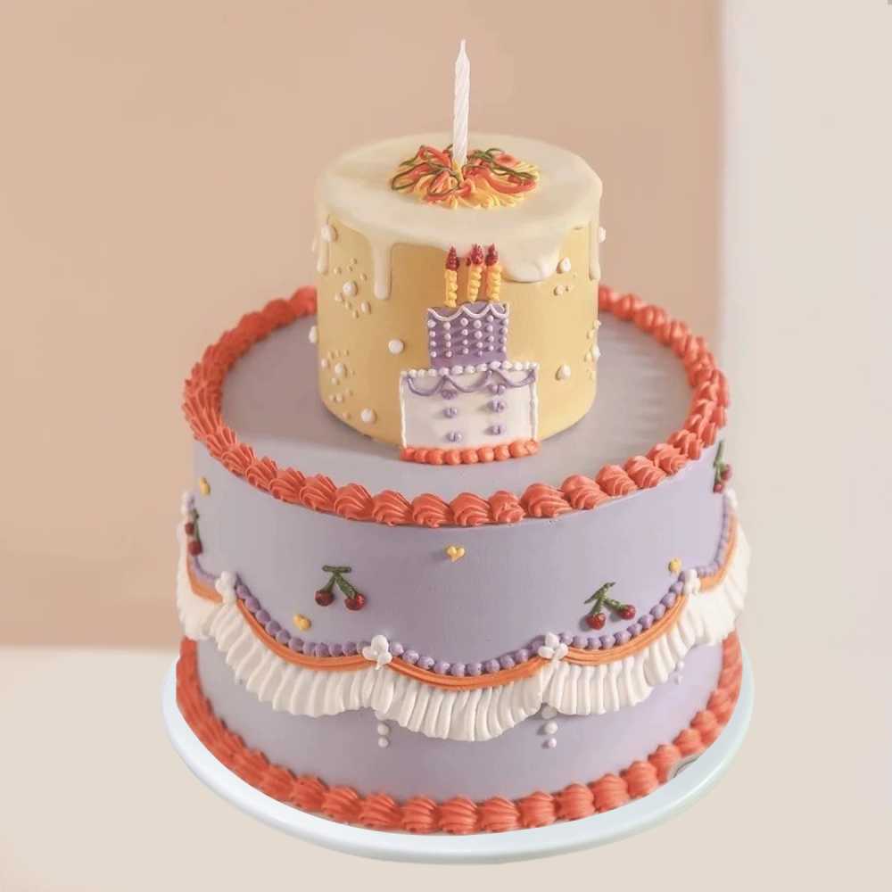 생크림 클레이 촬영 소품 2단 케이크 모형 생일 파티 - 상세 이미지 5