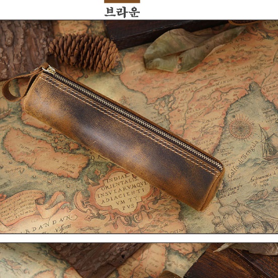 천연 가죽 필통 회사원 성인 필통 중등 중학교 중고등 필통 - 상세 이미지 5