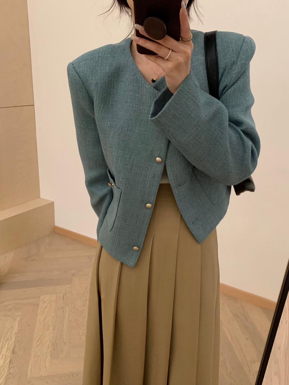 여자여자몰 기본이진리 시크 노카라 무지 트위드자켓 봄 클래식숏자켓 올드머니룩 톤다운컬러 - 상세 이미지 5