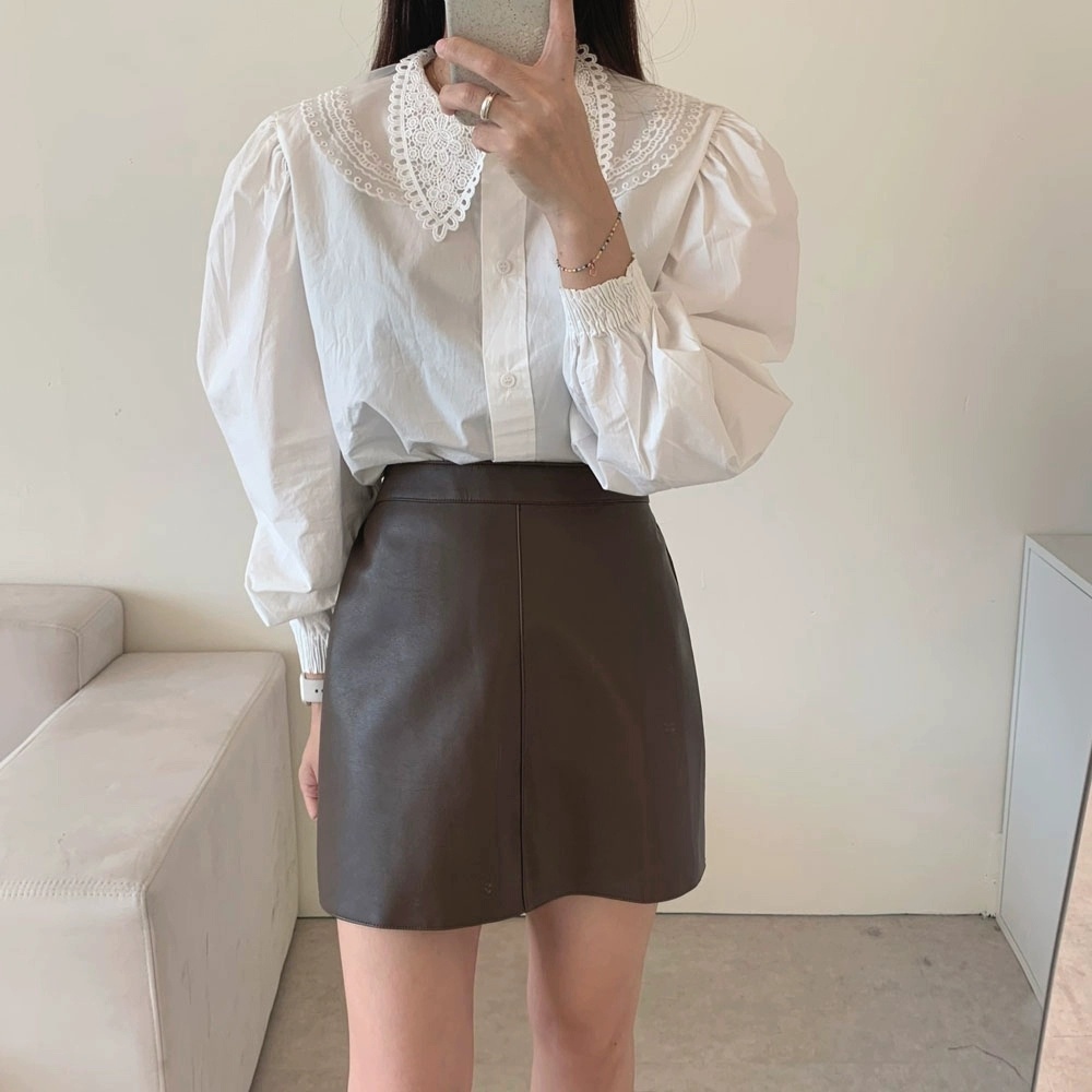 언발카라 펀칭 레이스손목스모크밴드 코튼긴팔블라우스 간절기 심플 면블라우스 여자여자몰 이미지 7