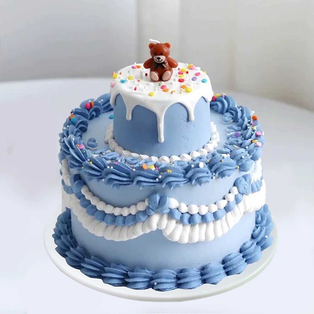 생크림 클레이 촬영 소품 2단 케이크 모형 생일 파티 - 상세 이미지 3