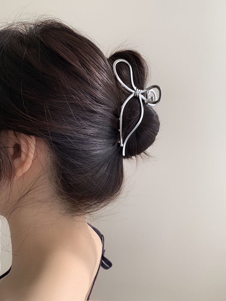 셀프러브 르윗 리본 클로 - 메탈 무광 여름 금속 블랙 숱많은 빅 여성 집게핀 - 메인 이미지