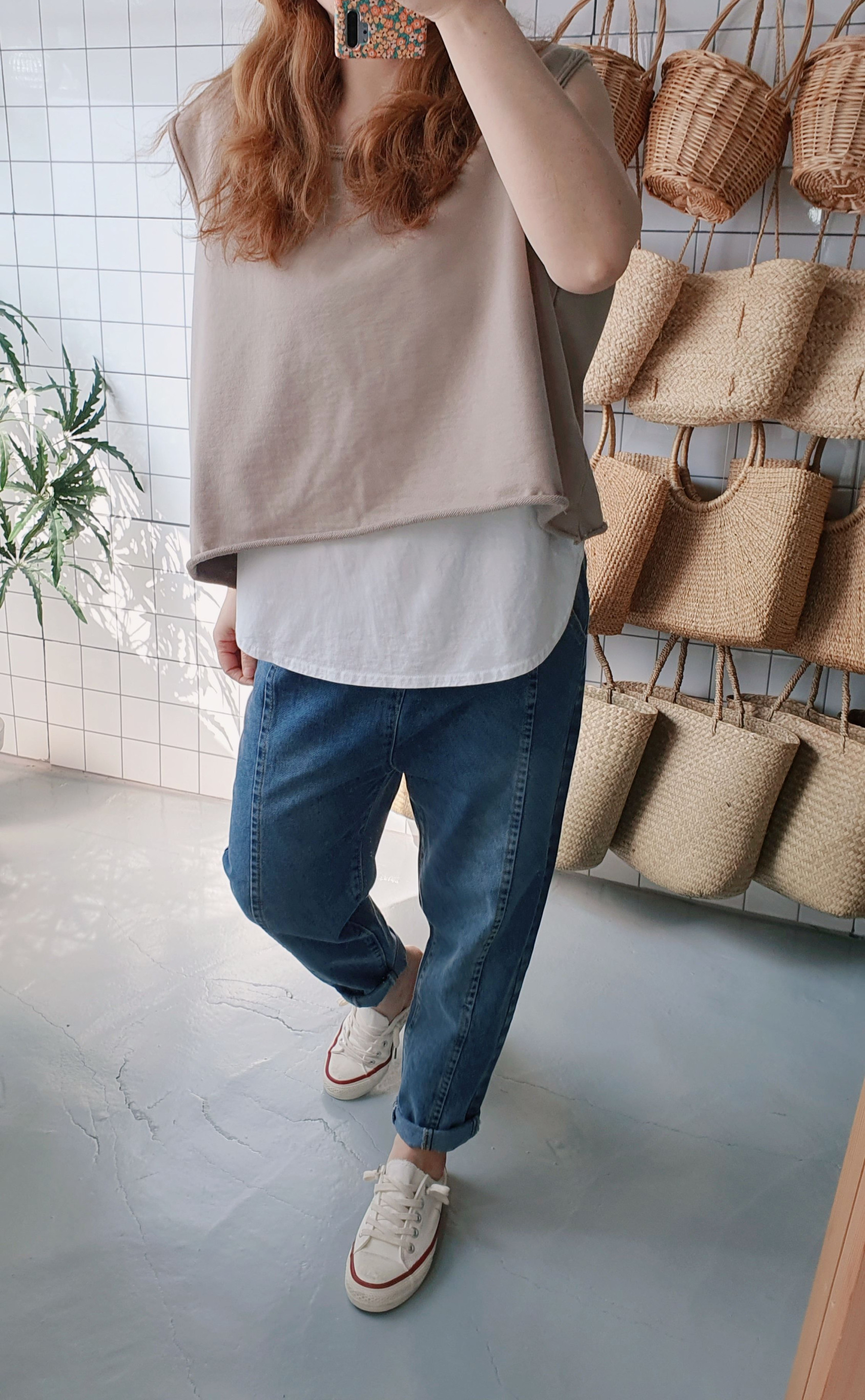 핀턱 청 세미 배기바지 - 상세 이미지 4
