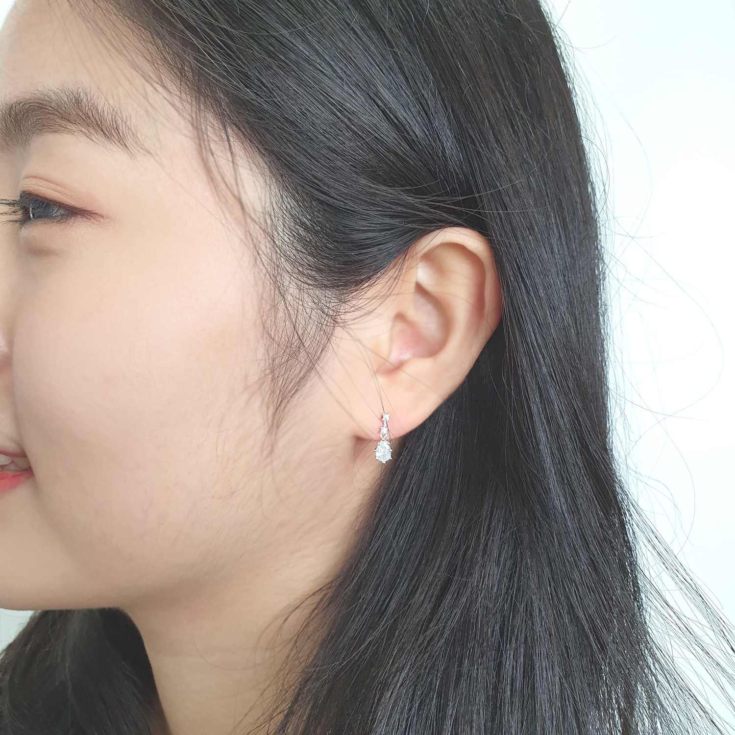 야랑쥬얼리 925실버 큐빅 드롭 Stud 귀걸이 - 상세 이미지 5