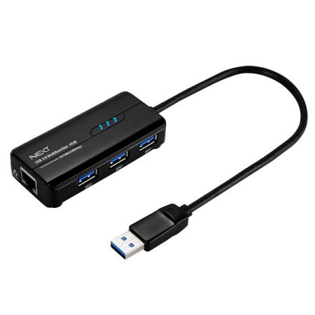 손쉽고 빠르게 사용하는 플러그 앤 플레이 USB3.0 3포트 허브 RJ-45 LAN 포트 콤보 NEXT-UH303LAN