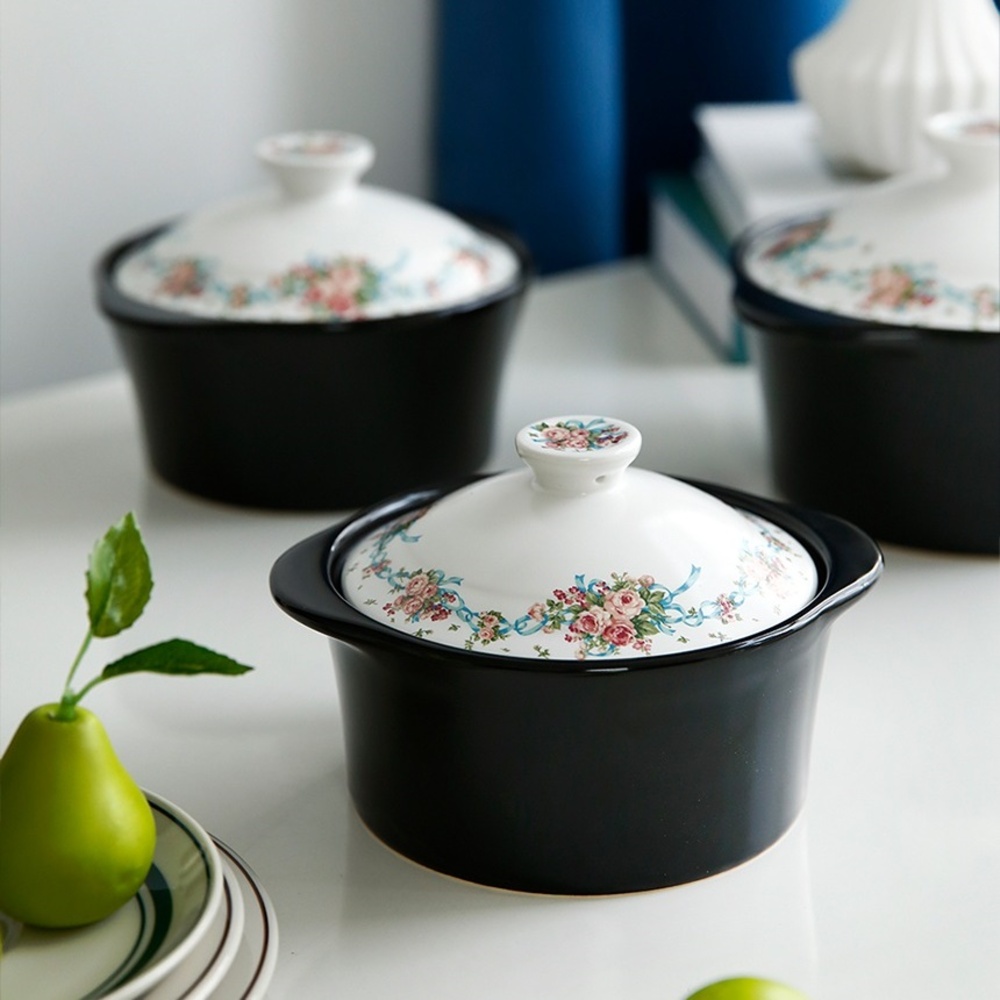 플라워 국산 도자기 뚝배기 된장 찌개 작은 가정용