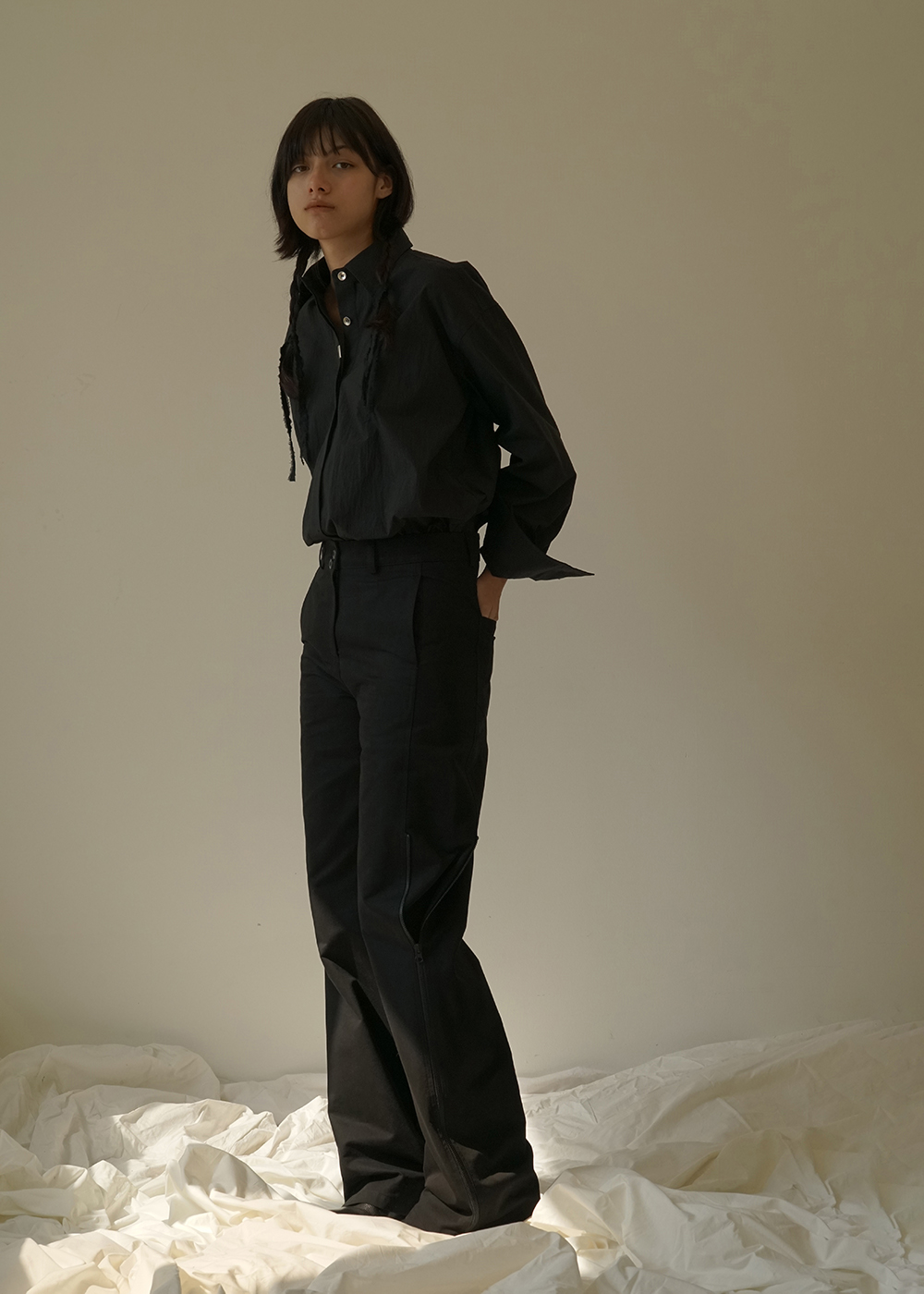 루드 코튼 나일론 와이드 롱 지퍼 디테일 팬츠 국산 원단 Pants 01 - 상세 이미지 4