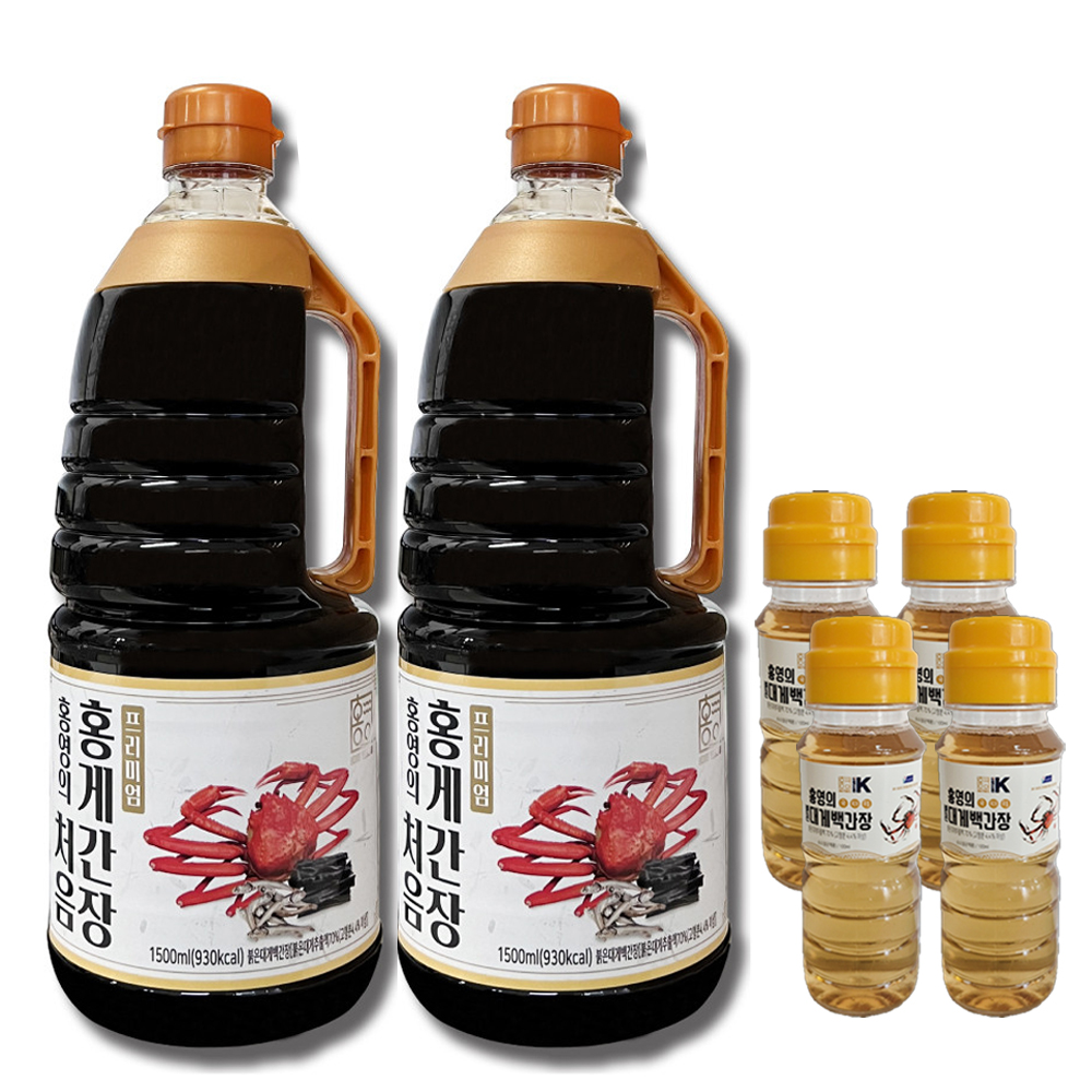 홍영의 프리이엄 처음 홍게간장 1.5L 2개, 백간장 100ml 4개 - 상품 이미지