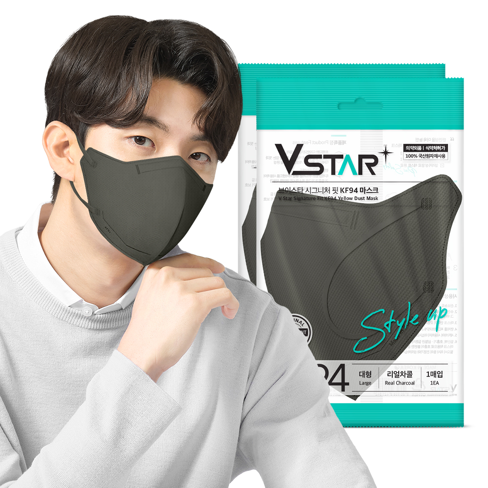 브이스타 KF94 리얼차콜 100매 대형/성인용 컬러 개별포장 새부리형 일회용마스크