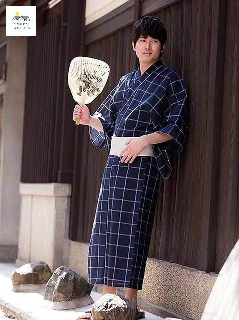일본 남자 온천 의상 유카타 벨트포함 회색 - 상세 이미지 4