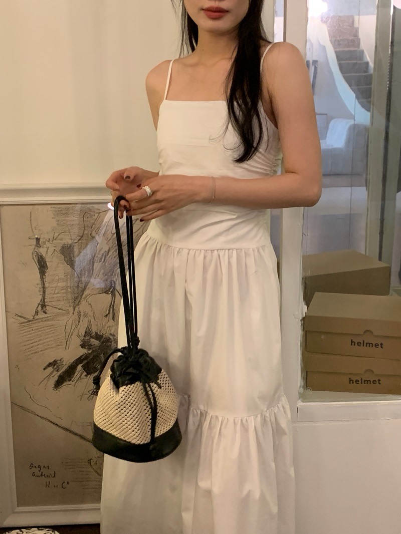 바비 스퀘어넥 뷔스티에 셔링 나시 민소매 플레어 A라인 캉캉 맥시 코튼 롱 원피스 - 상세 이미지 2