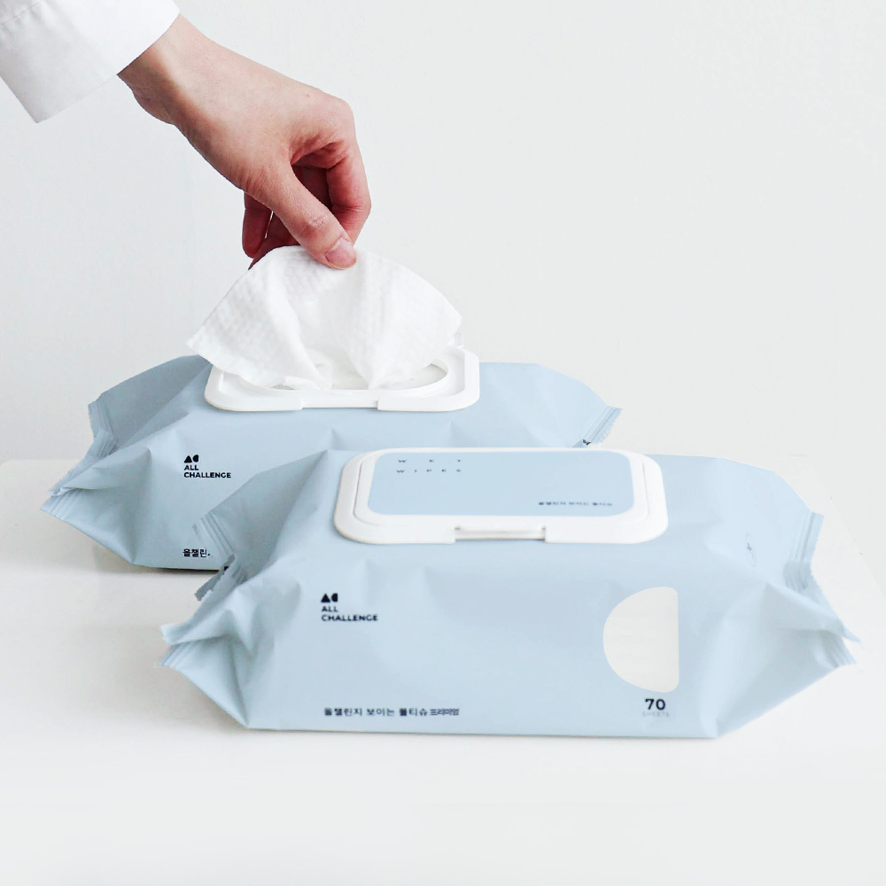 올챌린지 고평량 보이는 물티슈 프리미엄 70매 10팩 엠보싱 캡형