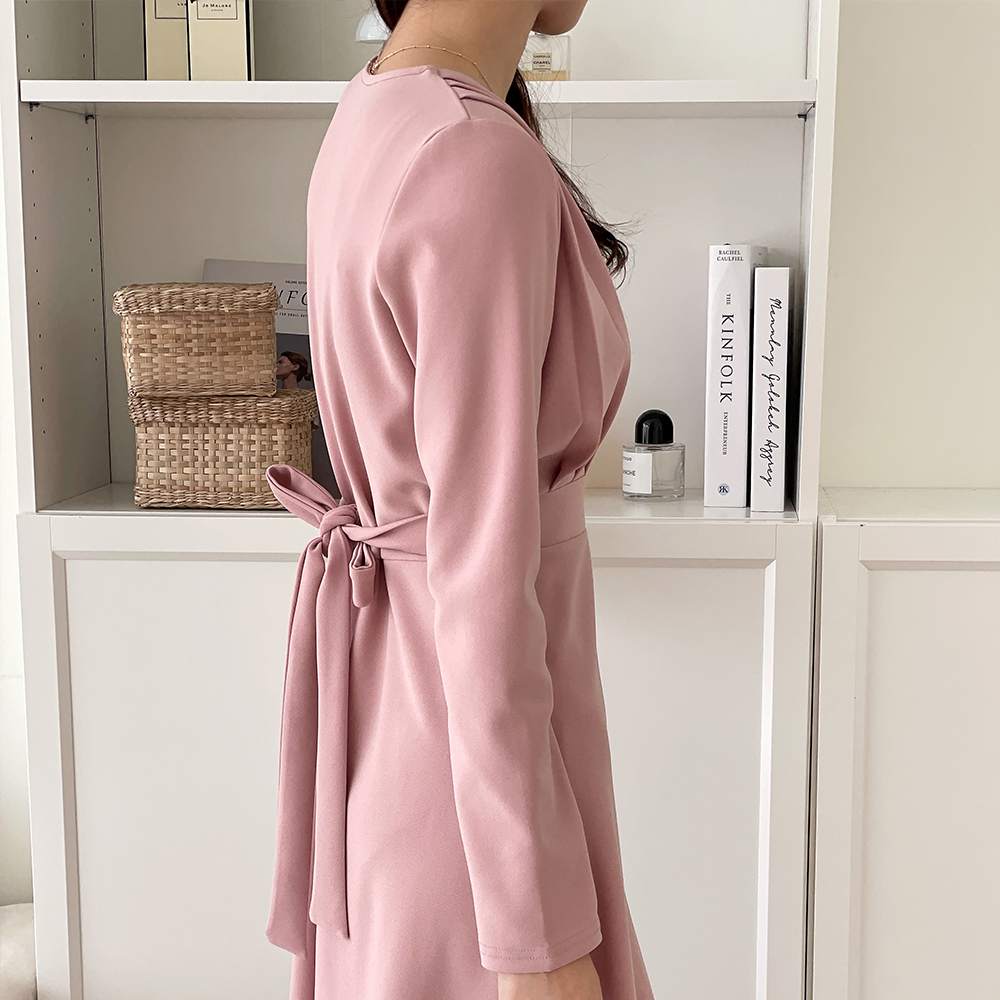 브이넥 오피스원피스 a라인 상견례 결혼식하객원피스 이미지 4