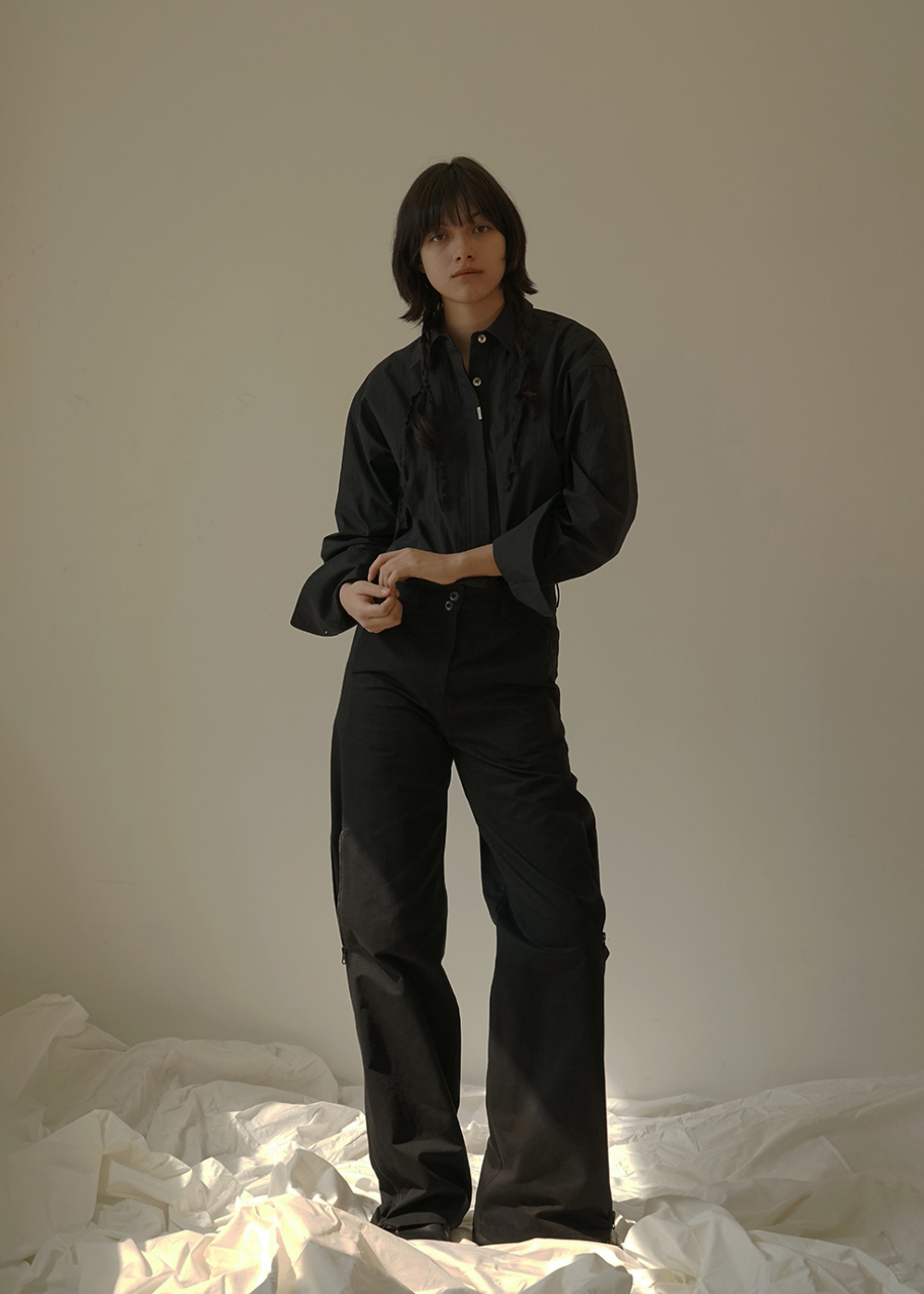 루드 코튼 나일론 와이드 롱 지퍼 디테일 팬츠 국산 원단 Pants 01 - 상세 이미지 5