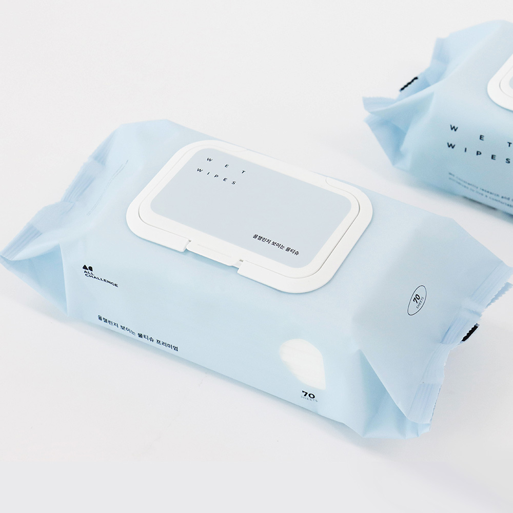 올챌린지 고평량 보이는 물티슈 프리미엄 70매 10팩 엠보싱 캡형