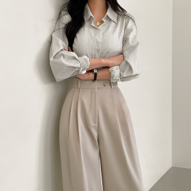 [S~2XL/숏,기본,롱] 리시 원버튼 포인트 유니크 빅와이드 트렌디 투핀턱 슬랙스 상세 이미지 44