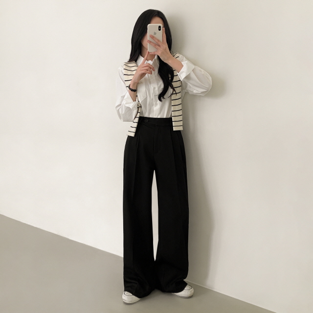 [S~2XL/숏,기본,롱] 리시 원버튼 포인트 유니크 빅와이드 트렌디 투핀턱 슬랙스 상세 이미지 26