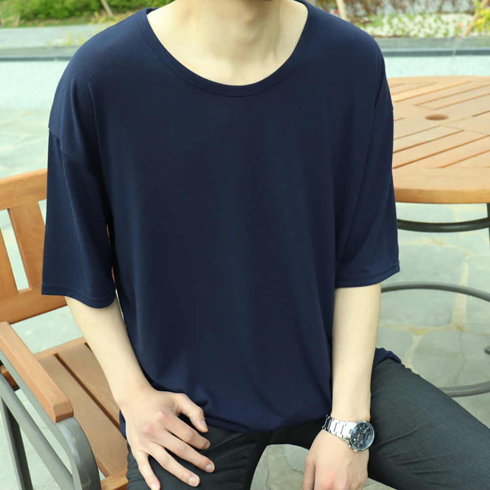 남자 반팔티 오버핏 유넥 반팔 남성7부티 - 상세 이미지 3