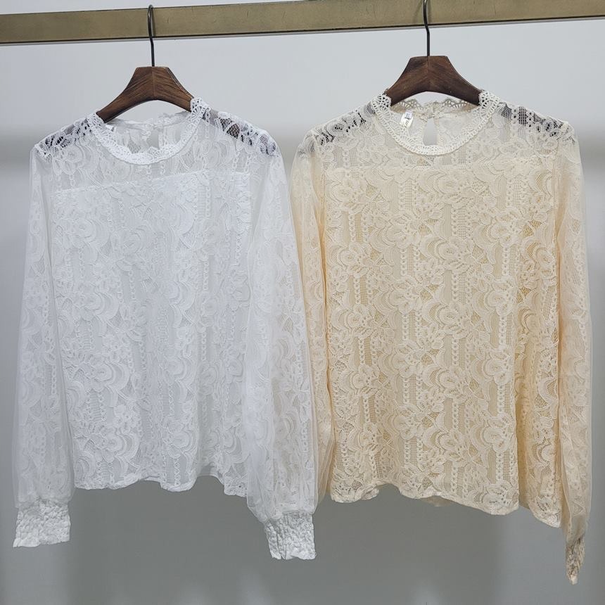 레이스 블라우스 봄 가을 시스루 이너