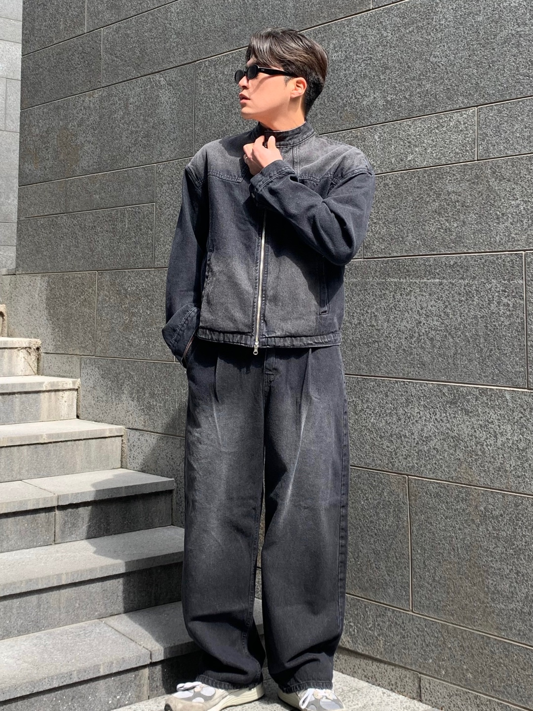 남자진청바지 세미와이드데님 셋업 흑청바지 - 상세 이미지 4