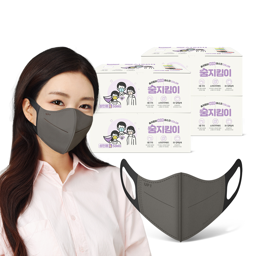 [숨지킴이] 성인용 다크그레이 200매 국내생산 새부리형 일회용 마스크 - 상품 이미지