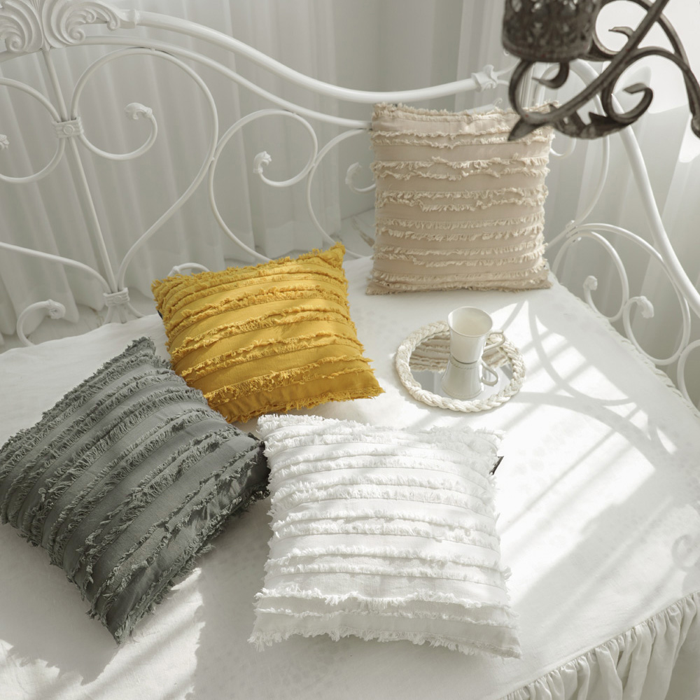 인디고 프린지 린넨 코튼 거실 쇼파 북유럽 인테리어 쿠션 커버