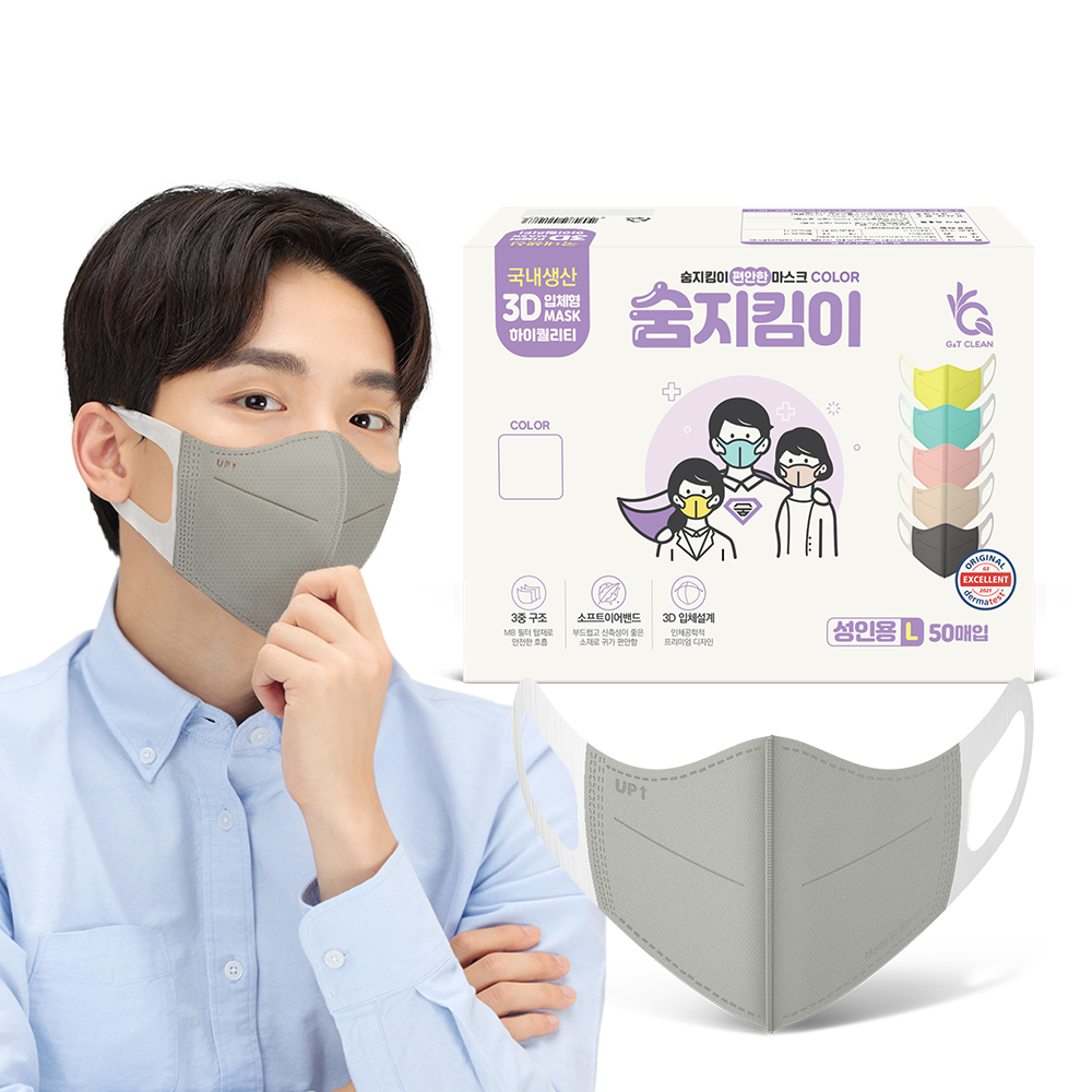 [숨지킴이] 성인용 실버 50매 국내생산 새부리형 일회용 마스크 - 상품 이미지